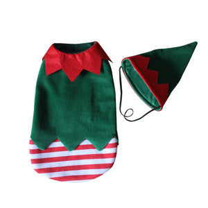 Tamecare Green and Red Christmas Elf Dog Outfit and Hat Set