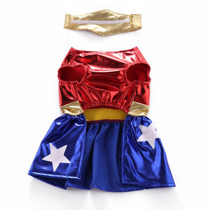 Tamecare Red and Blue Star Dog Costume Dress and Headband