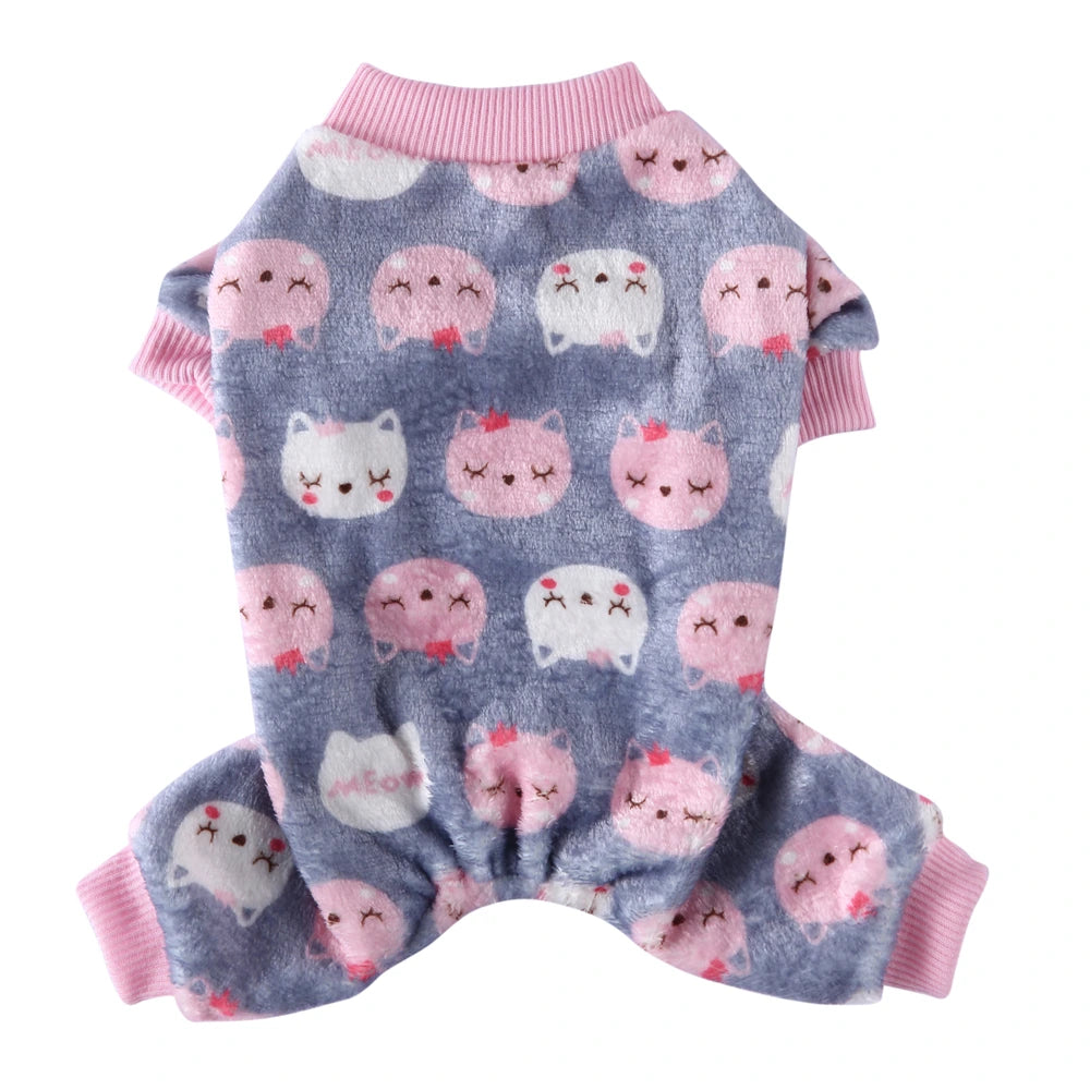 Tamecare Grey Cat Print Plush Dog Onesie