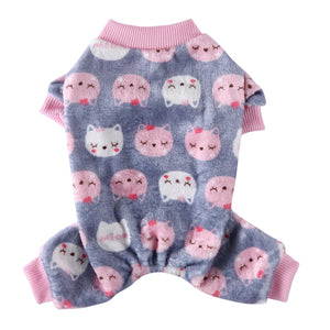 Tamecare Grey Cat Print Plush Dog Onesie