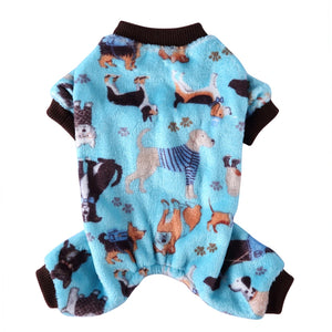 Tamecare Lake Blue Dog Print Fleece Dog Onesie
