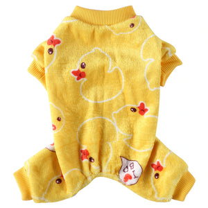 Tamecare Yellow Duck Print Fleece Dog Jumpsuit