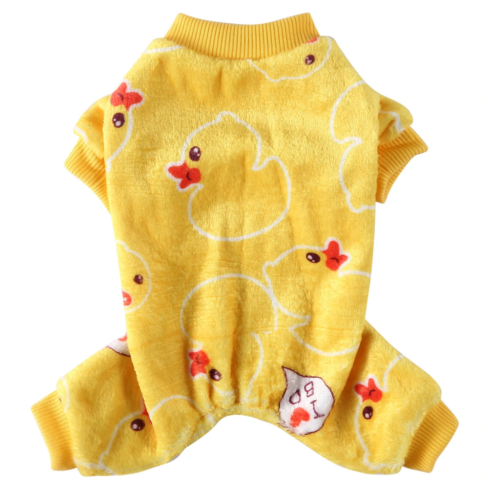 Tamecare Yellow Duck Print Fleece Dog Jumpsuit