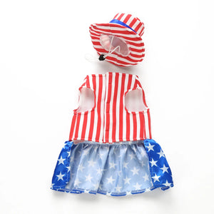 Tamecare Patriotic Stars and Stripes Puppy Dress and Hat Set
