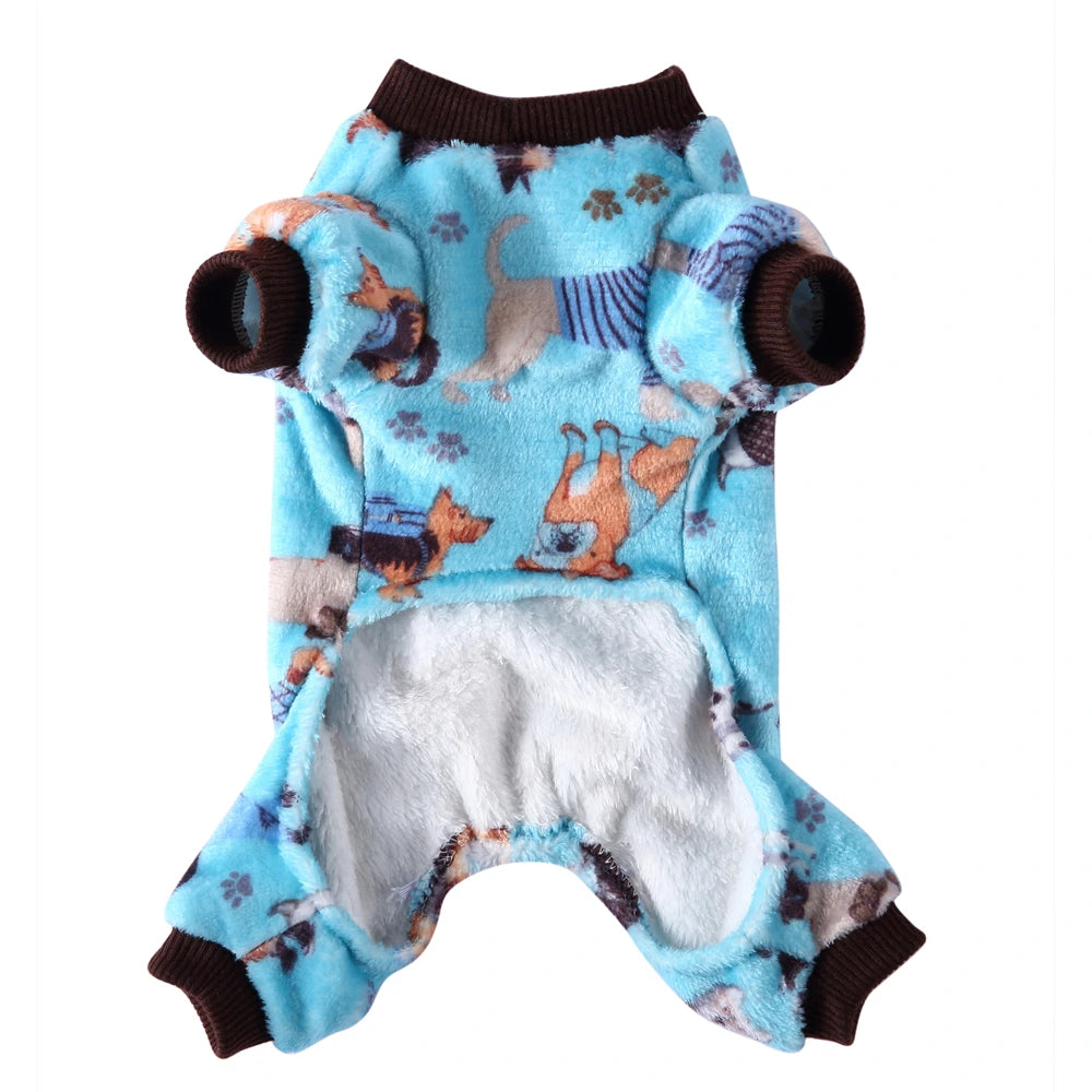 Tamecare Lake Blue Dog Print Fleece Dog Onesie