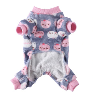 Tamecare Grey Cat Print Plush Dog Onesie