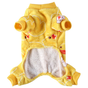 Tamecare Yellow Duck Print Fleece Dog Jumpsuit