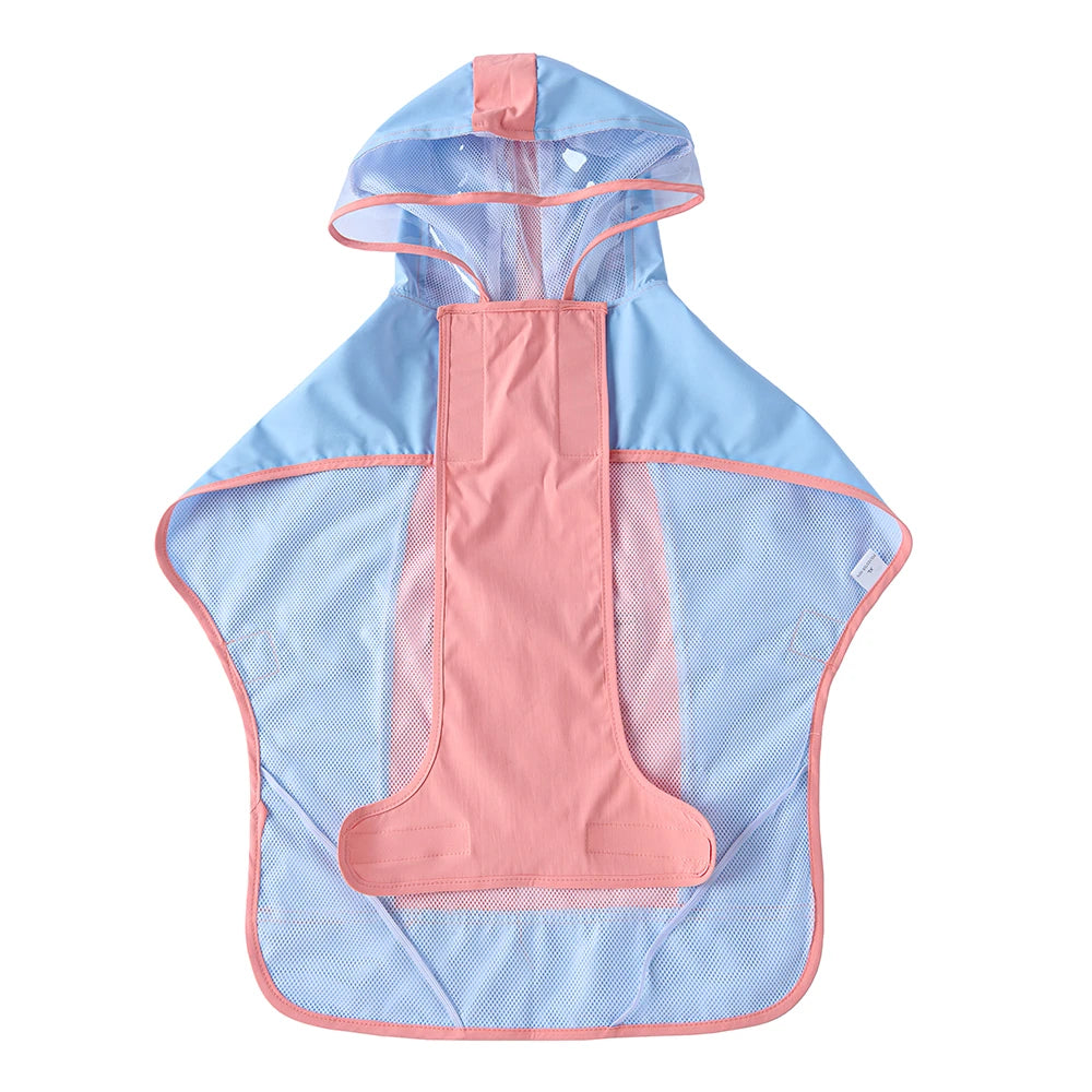 Large Dog Color Block Hooded Raincoat with Clear Visor