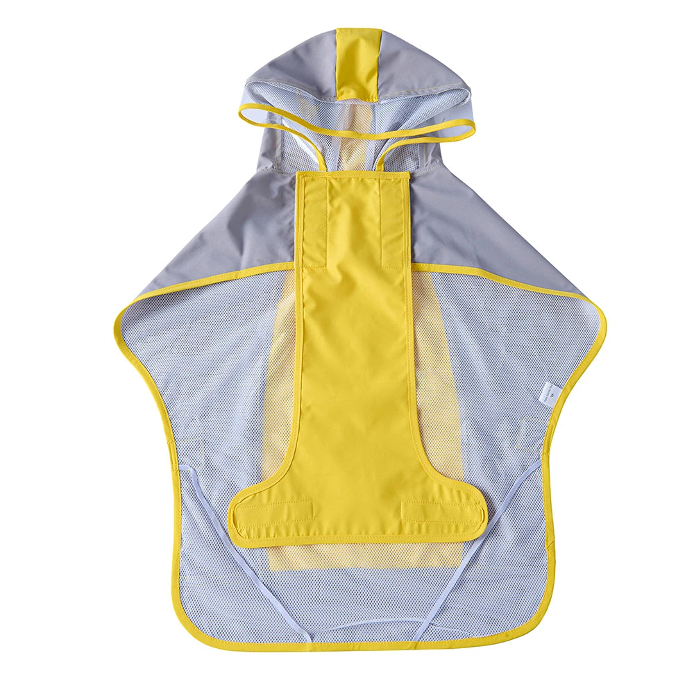 Large Dog Color Block Hooded Raincoat with Clear Visor