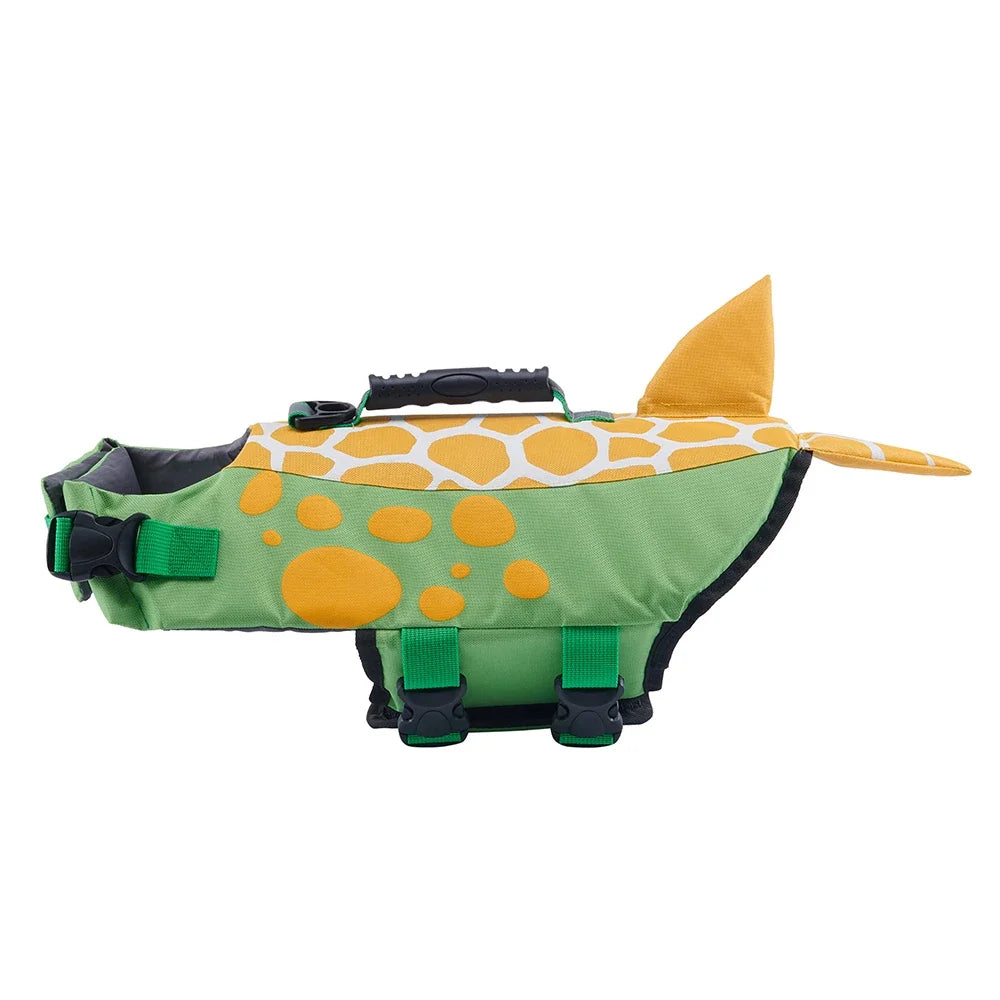 Tamecare Dinosaur Dog Life Jacket | Reflective Buoyant Pet Swimming Vest