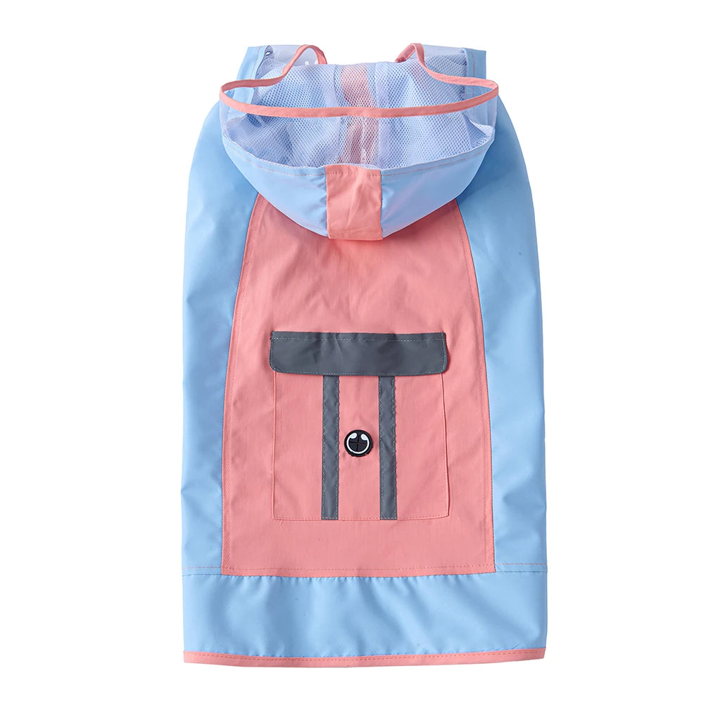 Large Dog Color Block Hooded Raincoat with Clear Visor