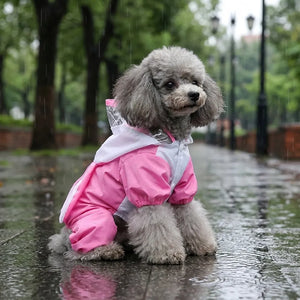 Pink Bunny Four-Leg Pet Raincoat With Clear Visor