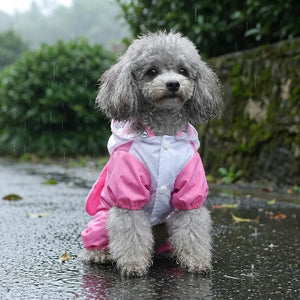 Pink Bunny Four-Leg Pet Raincoat With Clear Visor