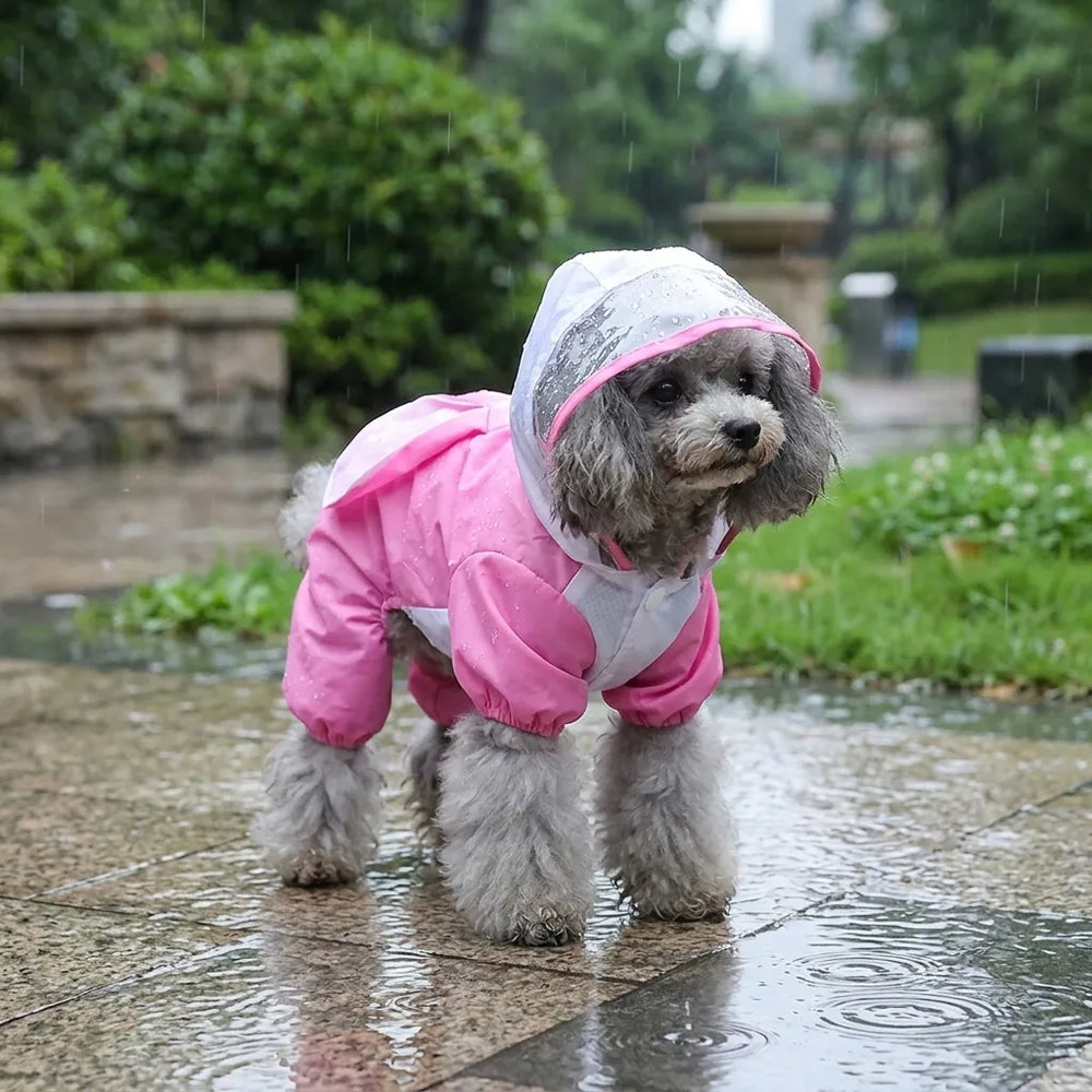Pink Bunny Four-Leg Pet Raincoat With Clear Visor