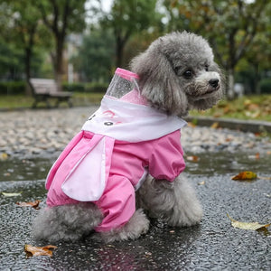 Pink Bunny Four-Leg Pet Raincoat With Clear Visor