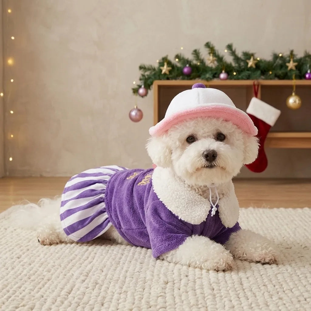 Tamecare Purple Sweetheart Christmas Dog Dress and Hat Set