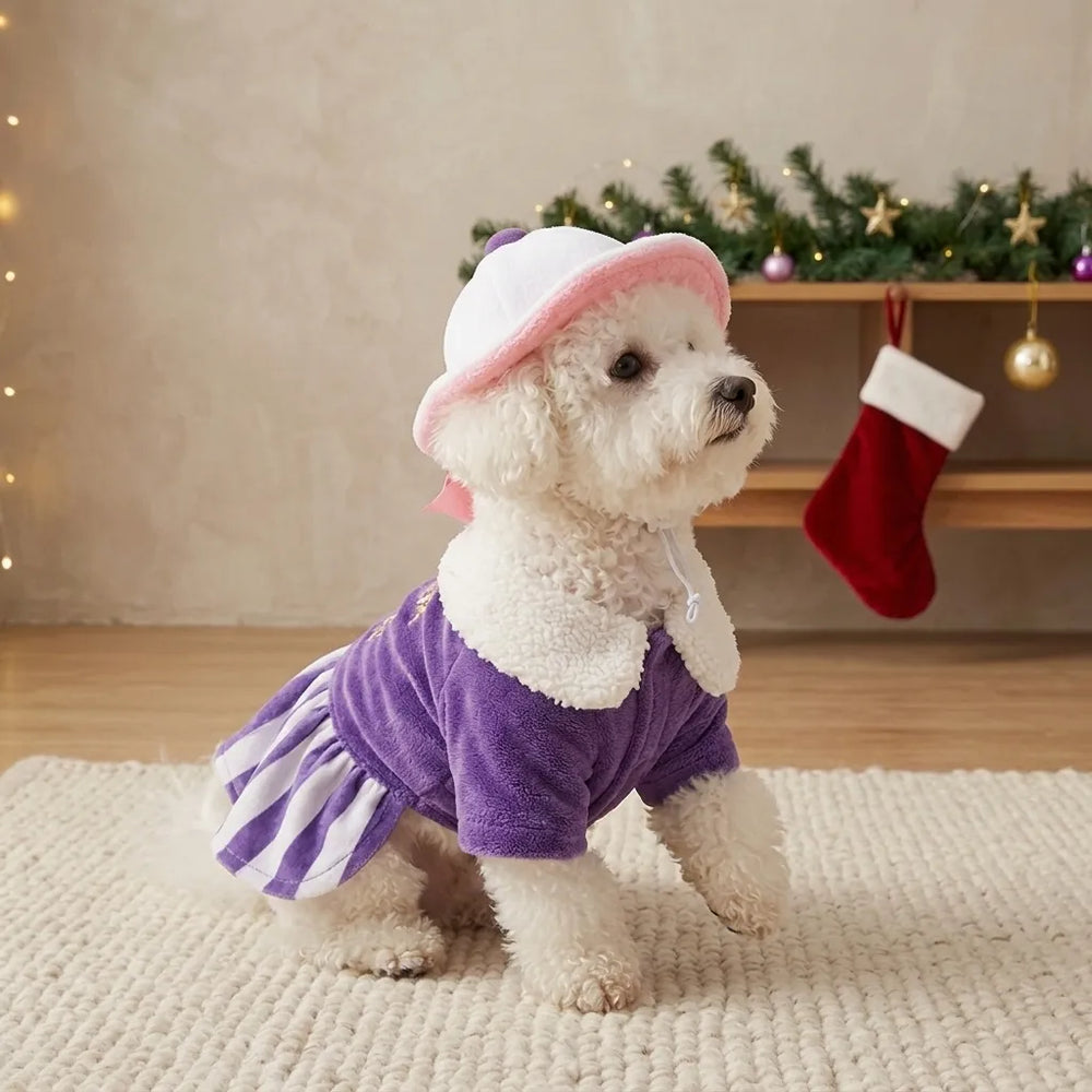 Tamecare Purple Sweetheart Christmas Dog Dress and Hat Set