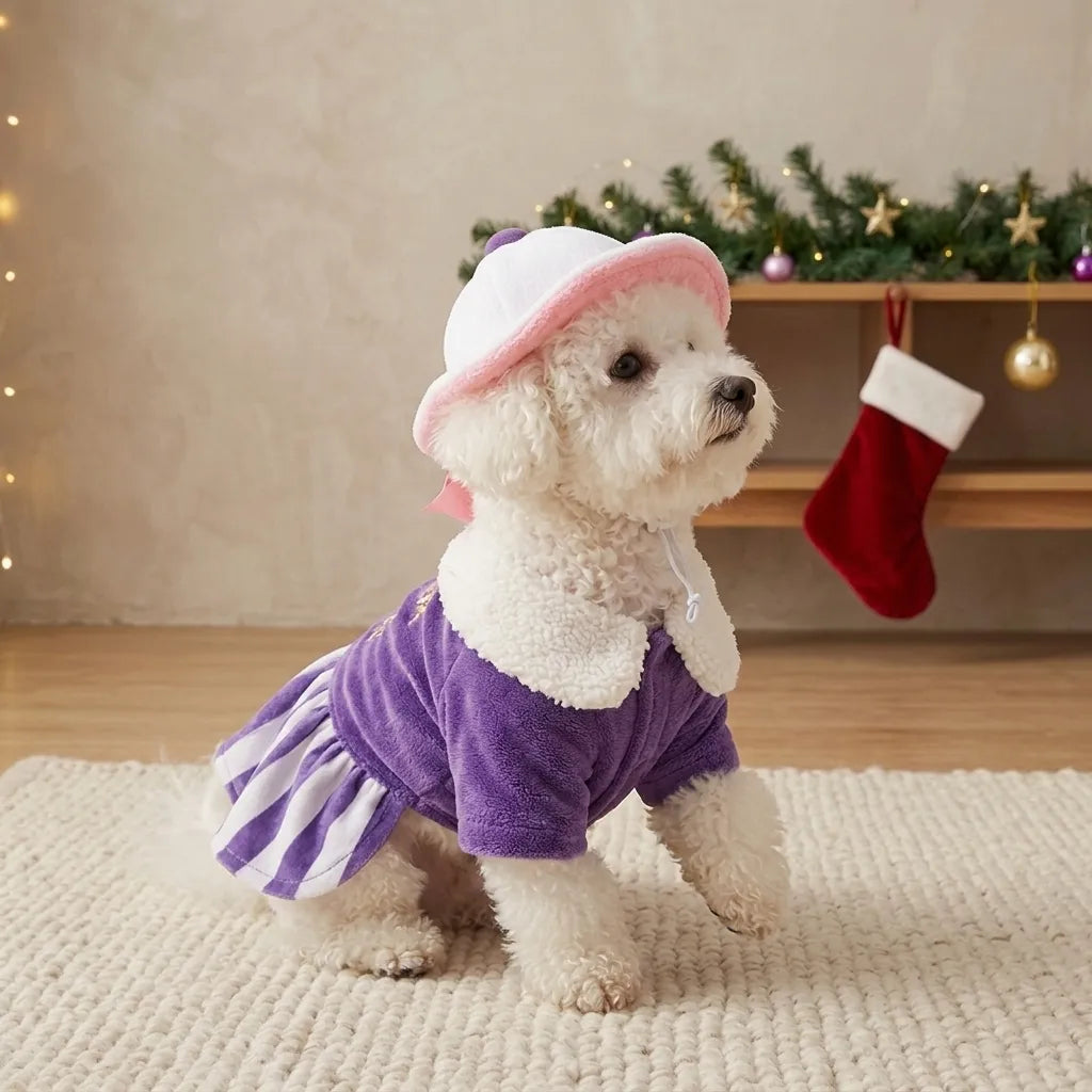 Tamecare Purple Sweetheart Christmas Dog Dress and Hat Set