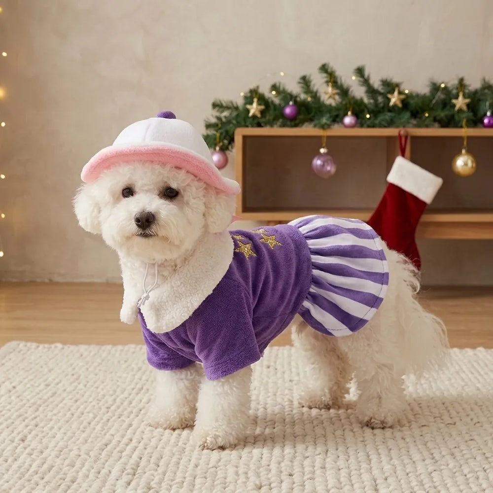 Tamecare Purple Sweetheart Christmas Dog Dress and Hat Set