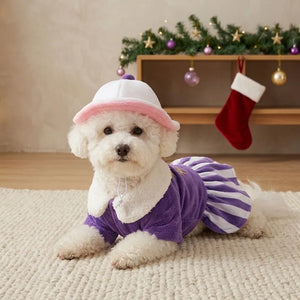 Tamecare Purple Sweetheart Christmas Dog Dress and Hat Set
