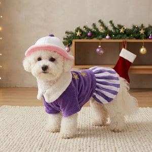 Tamecare Purple Sweetheart Christmas Dog Dress and Hat Set