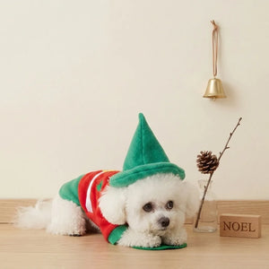 Tamecare Red and Green Christmas Elf Dog Costume Set
