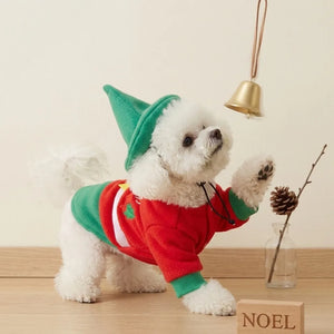 Tamecare Red and Green Christmas Elf Dog Costume Set