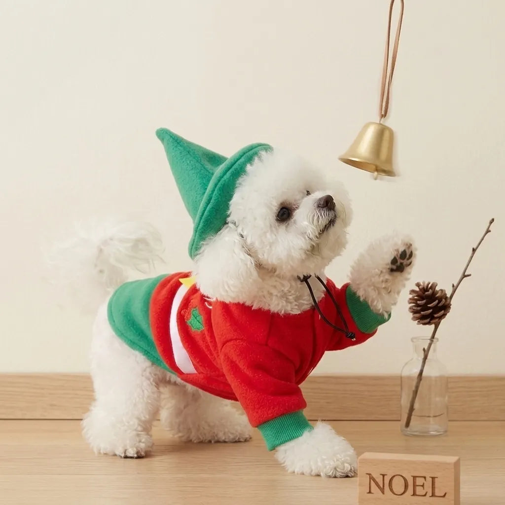 Tamecare Red and Green Christmas Elf Dog Costume Set