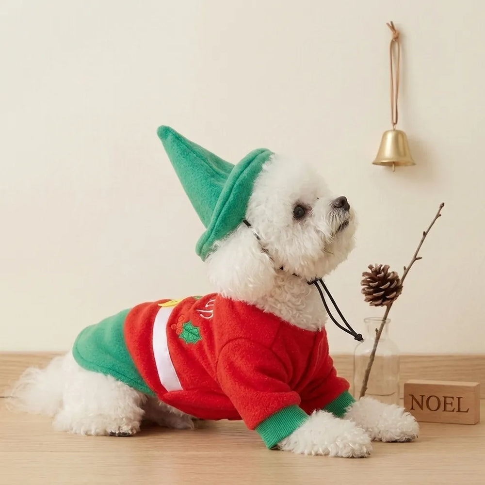 Tamecare Red and Green Christmas Elf Dog Costume Set