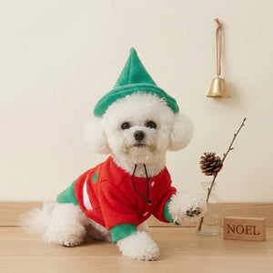 Tamecare Red and Green Christmas Elf Dog Costume Set