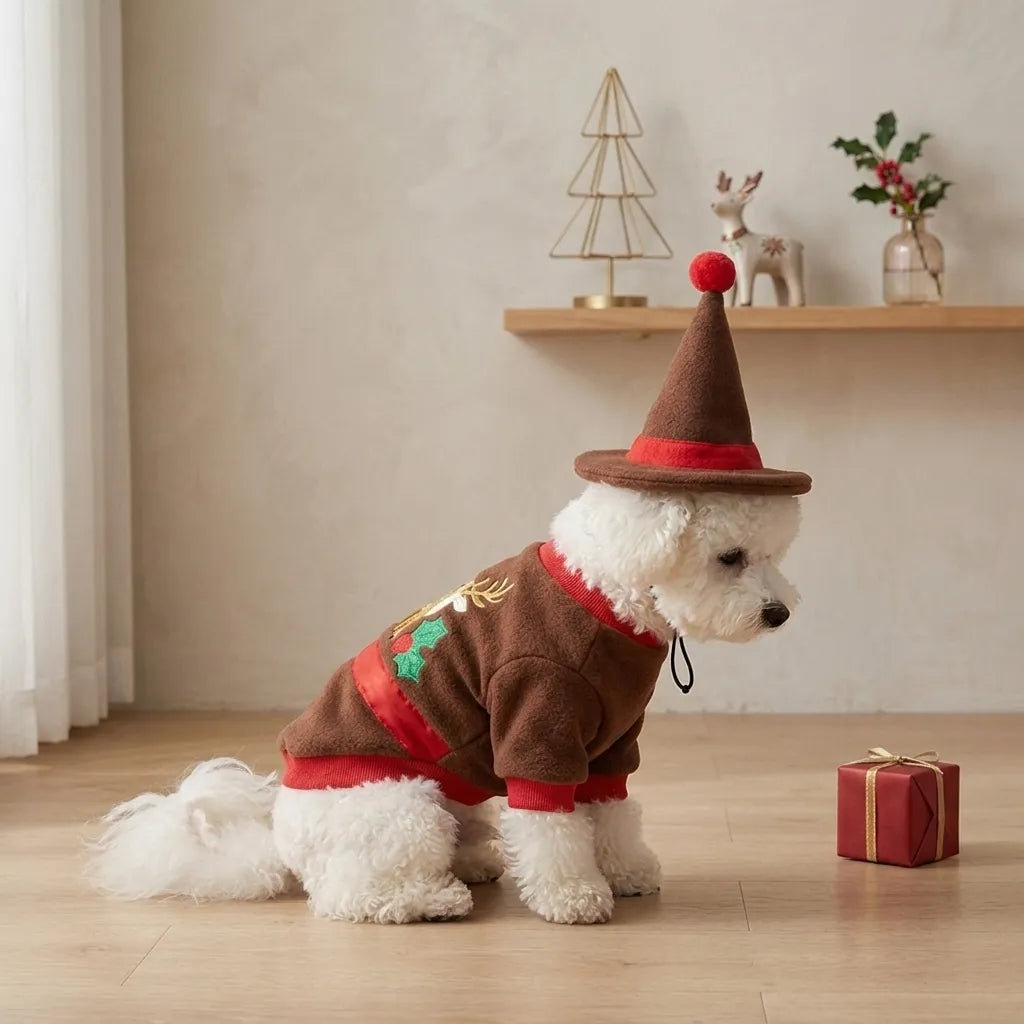 Tamecare Reindeer Christmas Dog Costume Set with Hat
