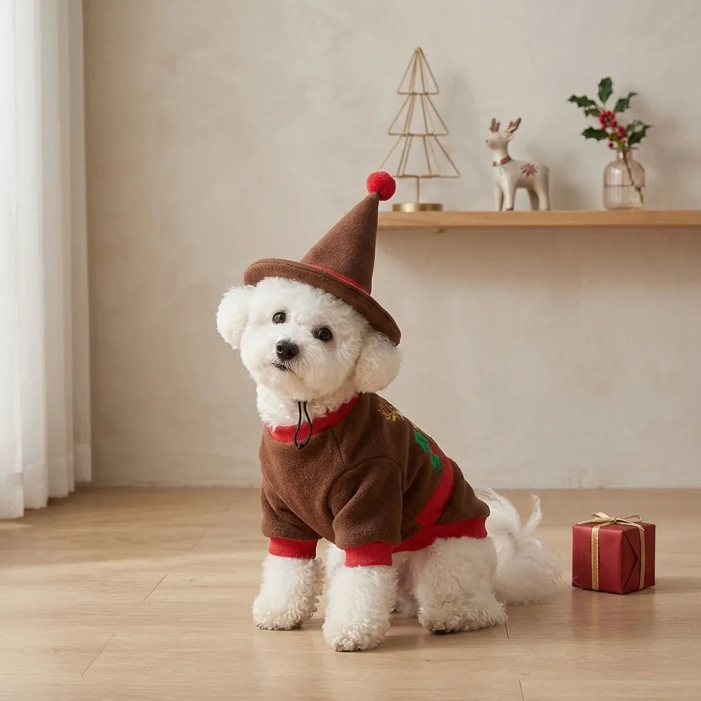 Tamecare Reindeer Christmas Dog Costume Set with Hat