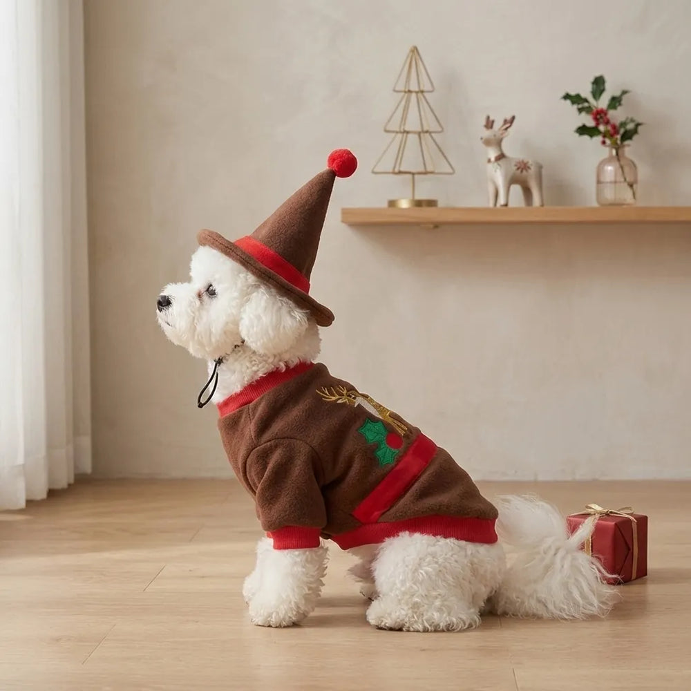 Tamecare Reindeer Christmas Dog Costume Set with Hat