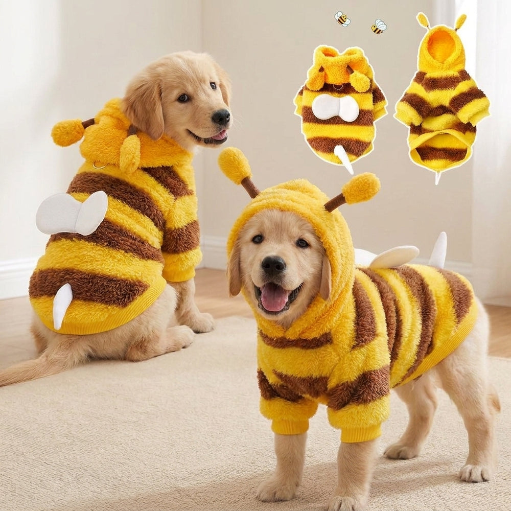 Cute Bee Dog Hoodie Warm Fleece Pet Costume