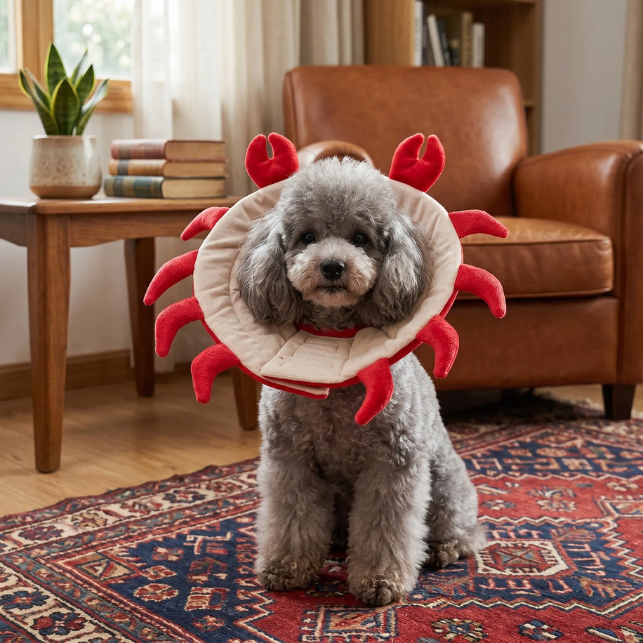 Crab-shaped Elizabethan collar