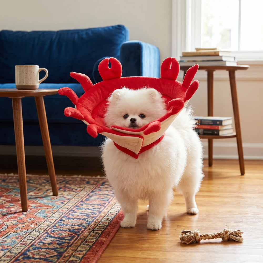 Crab-shaped Elizabethan collar