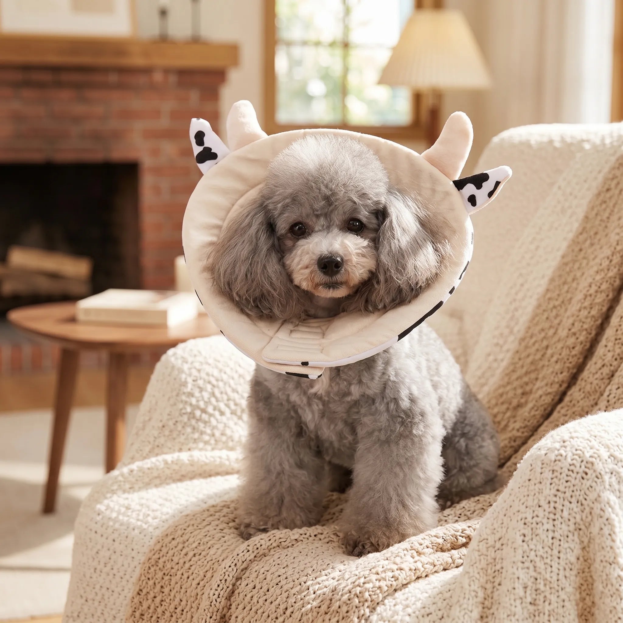 Cow-themed Elizabethan collar