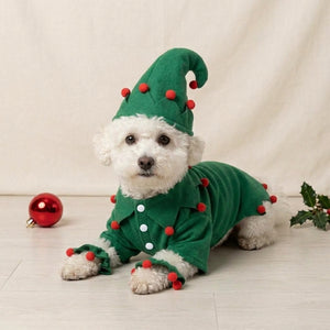 Tamecare Green Felt Elf Dog Costume with Hat and Ankle Cuffs