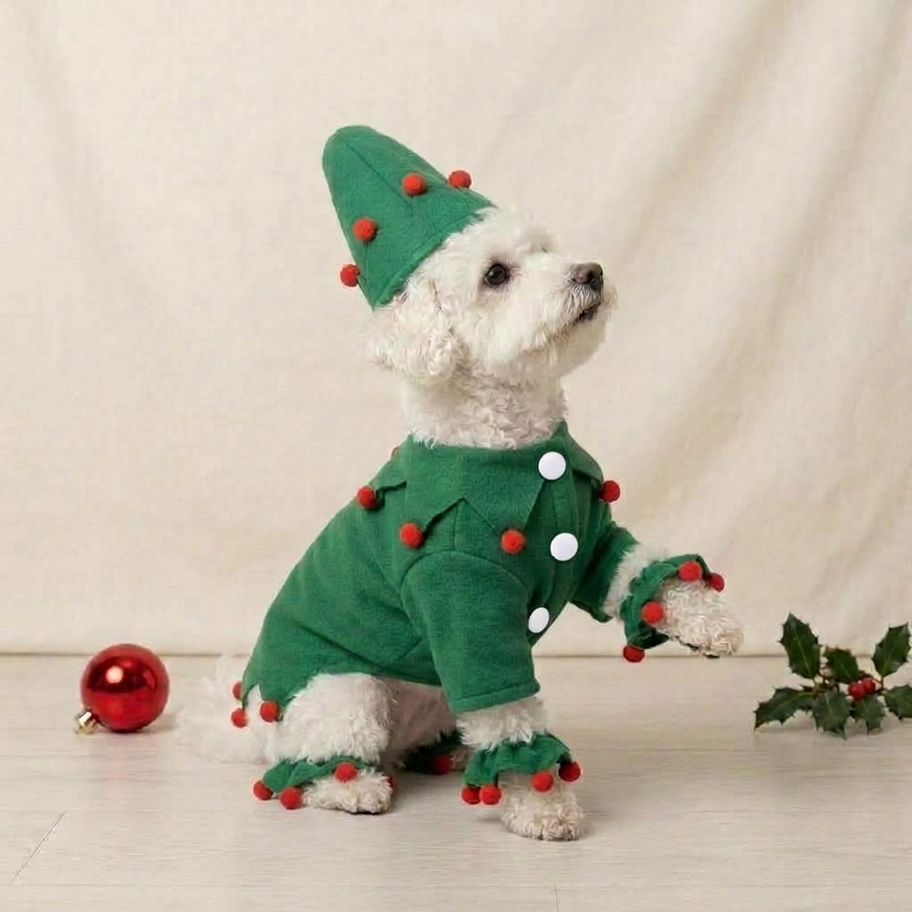 Tamecare Green Felt Elf Dog Costume with Hat and Ankle Cuffs