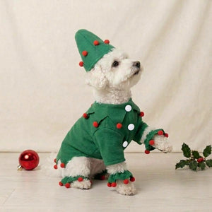 Tamecare Green Felt Elf Dog Costume with Hat and Ankle Cuffs
