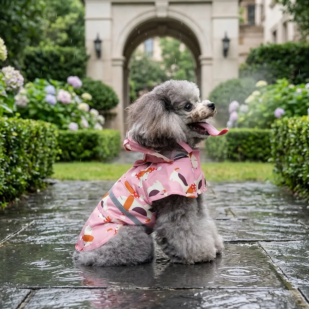 Cartoon Puppy Dog Rain Jacket with Reflective Strip