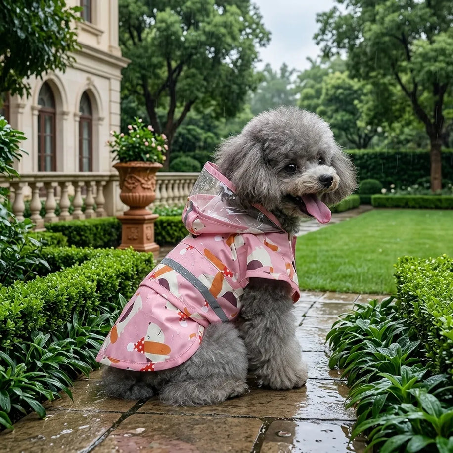 Cartoon Puppy Dog Rain Jacket with Reflective Strip
