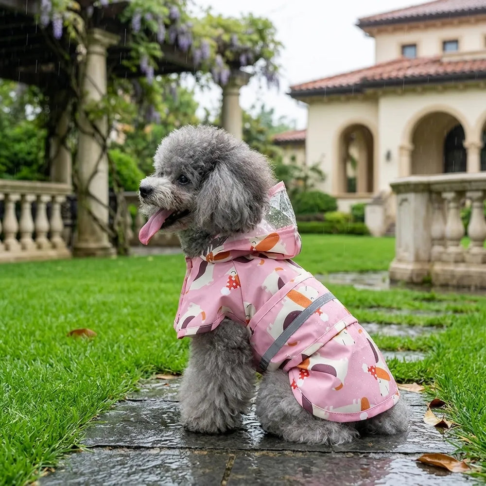Cartoon Puppy Dog Rain Jacket with Reflective Strip