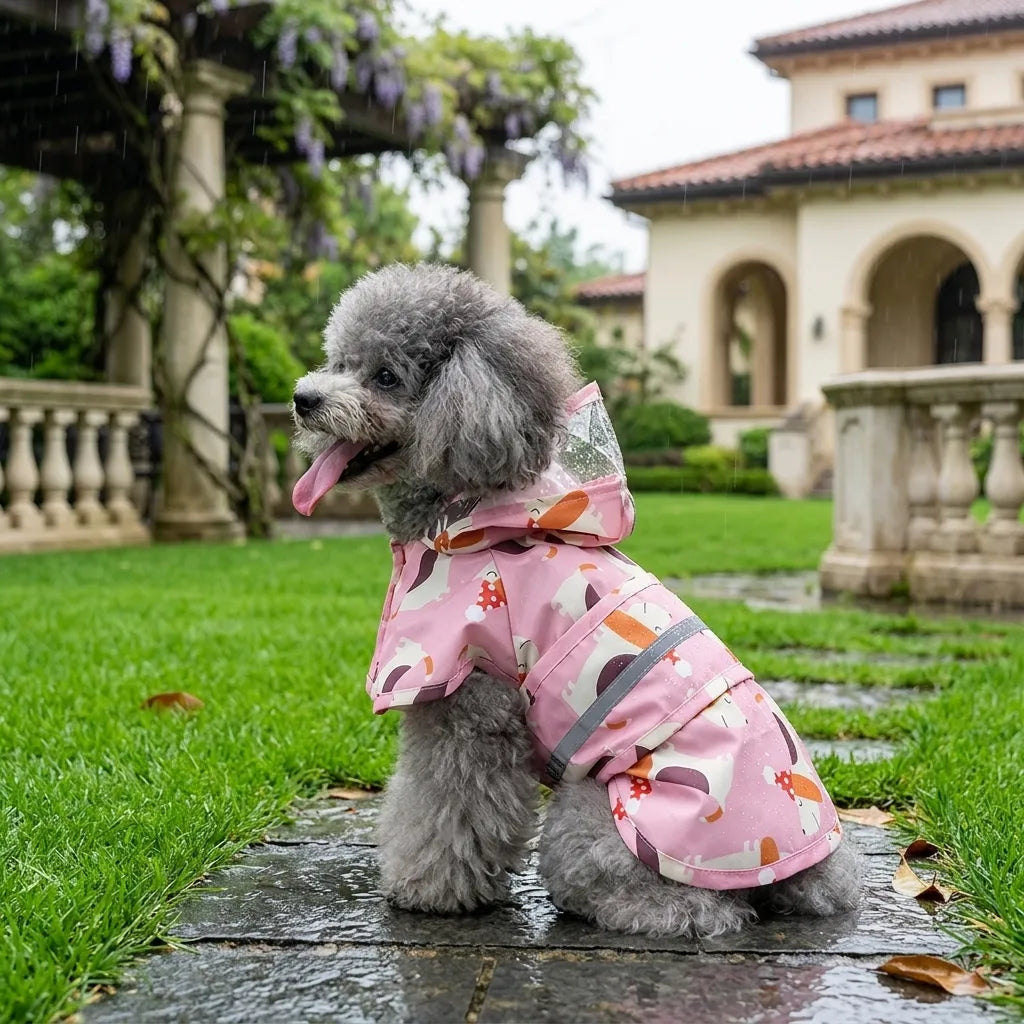 Cartoon Puppy Dog Rain Jacket with Reflective Strip