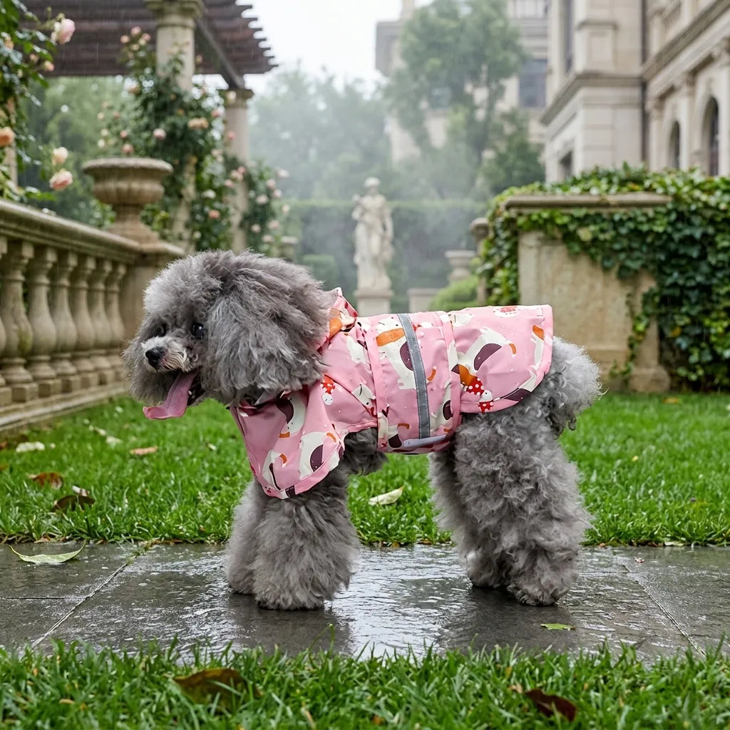 Cartoon Puppy Dog Rain Jacket with Reflective Strip