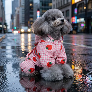 Cute Gingham Strawberry Dog Rain Jacket