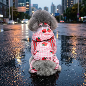 Cute Gingham Strawberry Dog Rain Jacket