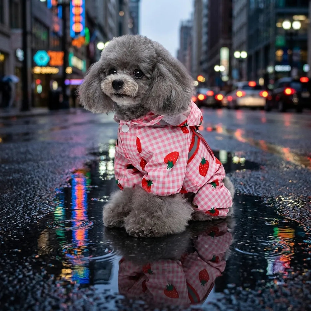 Cute Gingham Strawberry Dog Rain Jacket