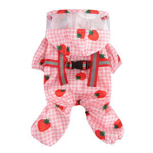 Cute Gingham Strawberry Dog Rain Jacket