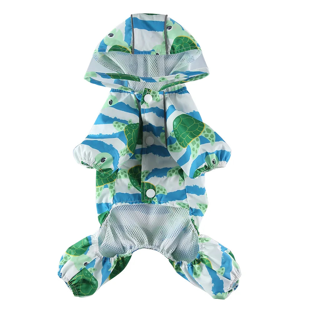 Turtle Print Four-Legged Dog Raincoat